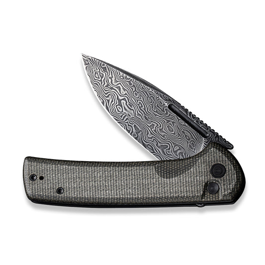 CIVIVI Knives™ Conspirator Button Lock C21006-DS1 Dark Green Micarta Damascus Steel Pocket Knife