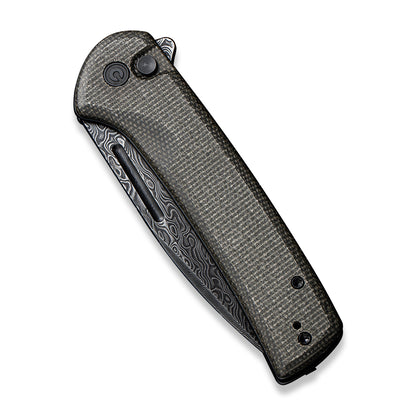 CIVIVI Knives™ Conspirator Button Lock C21006-DS1 Dark Green Micarta Damascus Steel Pocket Knife