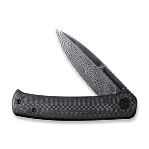 CIVIVI Knives™ Cetos Frame Lock C21025B-DS1 Black Twill Carbon Fiber and Stainless Steel Damascus Steel Pocket Knife