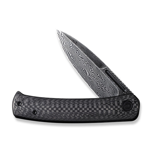 CIVIVI Knives™ Cetos Frame Lock C21025B-DS1 Black Twill Carbon Fiber and Stainless Steel Damascus Steel Pocket Knife