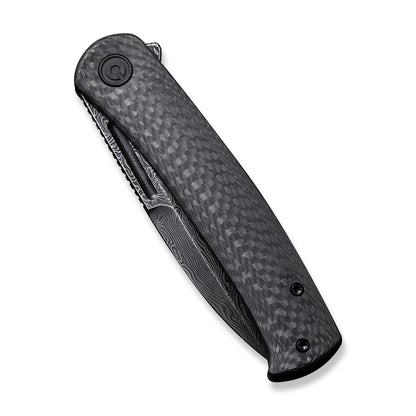 CIVIVI Knives™ Cetos Frame Lock C21025B-DS1 Black Twill Carbon Fiber and Stainless Steel Damascus Steel Pocket Knife