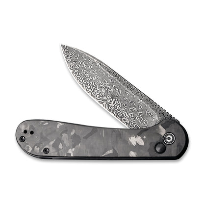 CIVIVI Knives™ Elementum Button Lock C2103DS-3 Black Marble Carbon Fiber Damascus Steel Pocket Knife