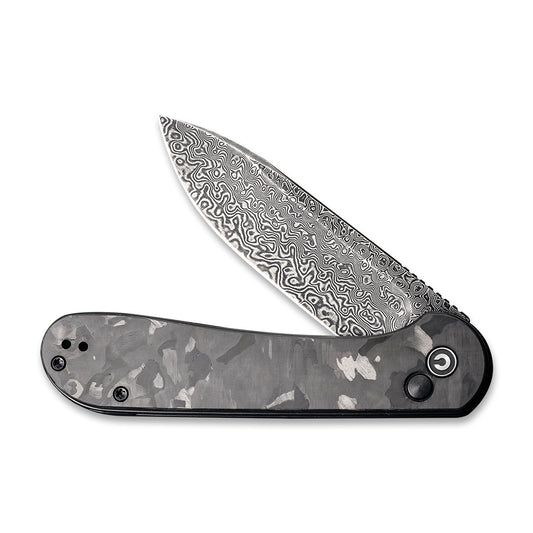 CIVIVI Knives™ Elementum Button Lock C2103DS-3 Black Marble Carbon Fiber Damascus Steel Pocket Knife