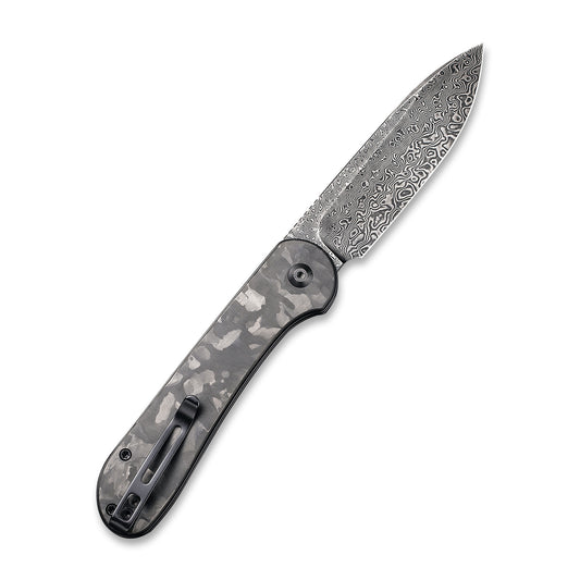 CIVIVI Knives™ Elementum Button Lock C2103DS-3 Black Marble Carbon Fiber Damascus Steel Pocket Knife