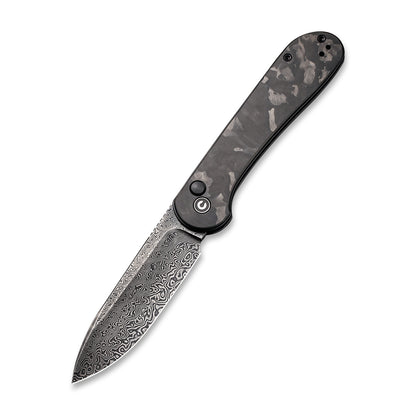 CIVIVI Knives™ Elementum Button Lock C2103DS-3 Black Marble Carbon Fiber Damascus Steel Pocket Knife