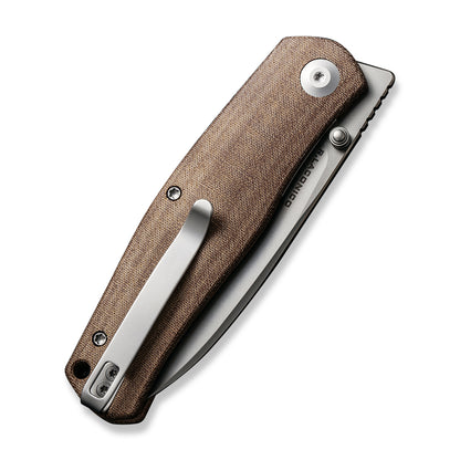 CIVIVI Knives™ Sokoke Liner Lock C22007-3 Brown Linen Micarta 14C28N Stainless Steel Pocket Knife