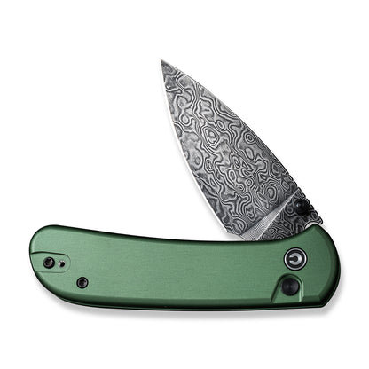 CIVIVI Knives™ Qubit Button Lock C22030E-DS1 Green Aluminum Damascus Steel Pocket Knife