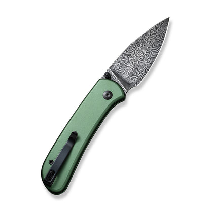 CIVIVI Knives™ Qubit Button Lock C22030E-DS1 Green Aluminum Damascus Steel Pocket Knife