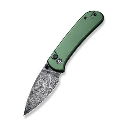 CIVIVI Knives™ Qubit Button Lock C22030E-DS1 Green Aluminum Damascus Steel Pocket Knife