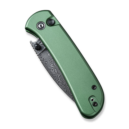 CIVIVI Knives™ Qubit Button Lock C22030E-DS1 Green Aluminum Damascus Steel Pocket Knife