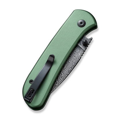 CIVIVI Knives™ Qubit Button Lock C22030E-DS1 Green Aluminum Damascus Steel Pocket Knife