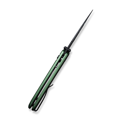 CIVIVI Knives™ Qubit Button Lock C22030E-DS1 Green Aluminum Damascus Steel Pocket Knife