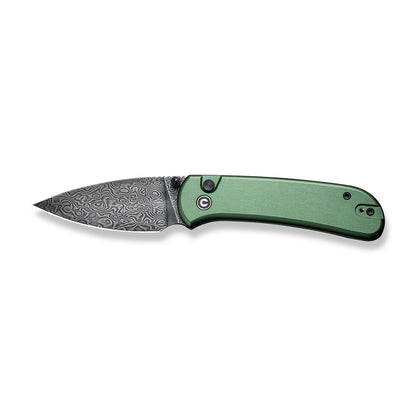 CIVIVI Knives™ Qubit Button Lock C22030E-DS1 Green Aluminum Damascus Steel Pocket Knife