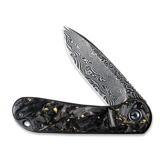 CIVIVI Knives™ Elementum Liner Lock C907C-DS1 Resin-Coated Carbon Fiber and Golden Shred Damascus Steel Pocket Knife