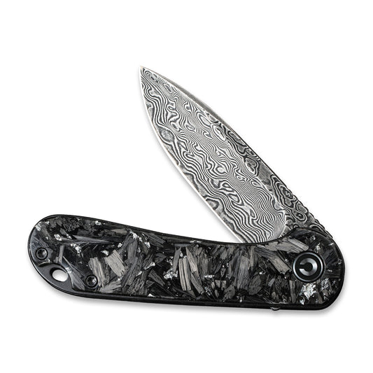 CIVIVI Knives™ Elementum Liner Lock C907C-DS2 Resin-Coated Carbon Fiber and Silvery Shred Damascus Steel Pocket Knife