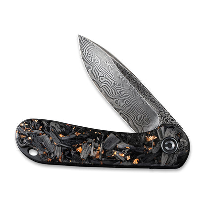 CIVIVI Knives™ Elementum Liner Lock C907C-DS3 Resin-Coated Carbon Fiber and Copper Shred Damascus Steel Pocket Knife