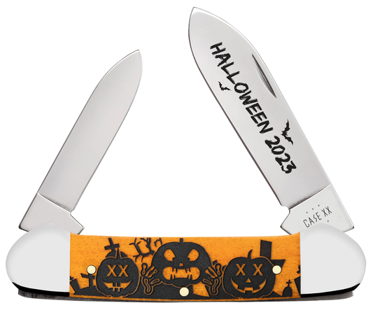 W.R. Case XX Knives 2023 Halloween Canoe 10626 Smooth Persimmon Orange Bone Stainless Steel Pocket Knife