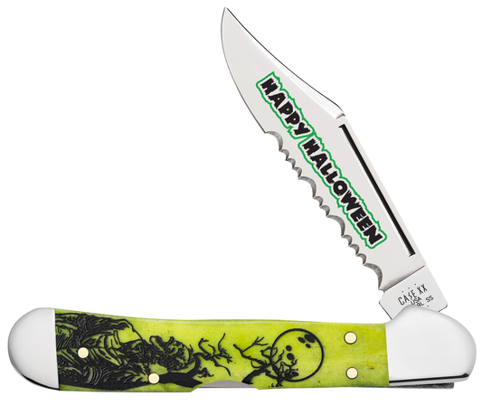 W.R. Case XX Knives Mini Copperlock Halloween Green Bone 10632 Serrated Pocket Knife