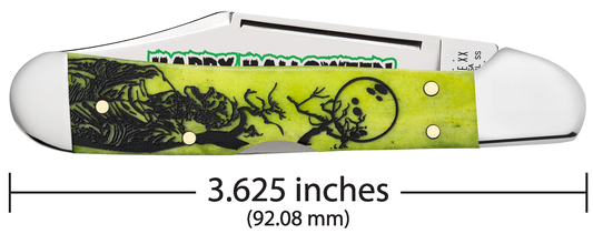 W.R. Case XX Knives Mini Copperlock Halloween Green Bone 10632 Serrated Pocket Knife