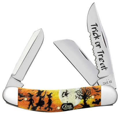 W.R. Case XX Knives Sowbelly Stockman Happy Halloween Orange Color-washed Natural Bone 10640 Stainless Pocket Knife