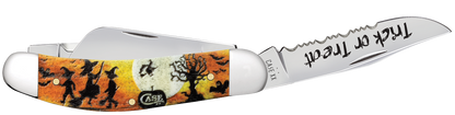 W.R. Case XX Knives Sowbelly Stockman Happy Halloween Orange Color-washed Natural Bone 10640 Stainless Pocket Knife