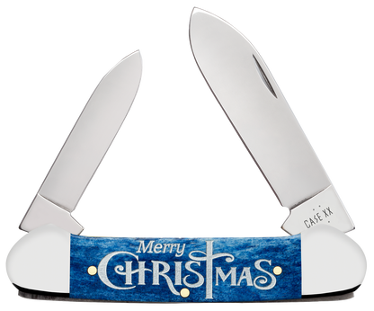 W.R. Case XX Knives Canoe Merry Christmas Navy Blue Bone 10644 Stainless Pocket Knife