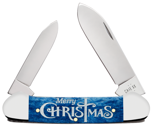 W.R. Case XX Knives Canoe Merry Christmas Navy Blue Bone 10644 Stainless Pocket Knife