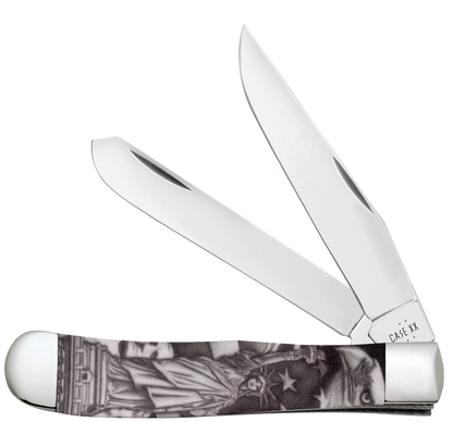 W.R. Case XX Knives Trapper Statue of Liberty Black & White Synthetic 10677 Stainless Pocket Knife