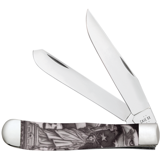 W.R. Case XX Knives Trapper Statue of Liberty Black & White Synthetic 10677 Stainless Pocket Knife