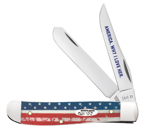 W.R. Case XX Knives Mini Trapper John Wayne U.S. Flag Natural Bone 10718 Stainless Pocket Knife