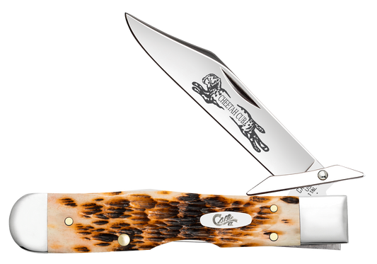 W.R. Case XX Knives Cheetah Cub Peach Seed Amber Bone 10812 Stainless Pocket Knife