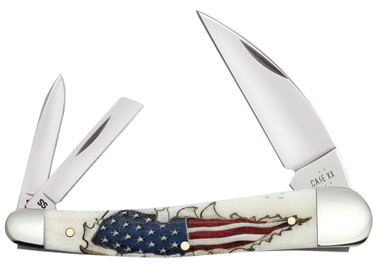 W.R. Case XX Knives Seahorse Whittler Shot Show U.S. Flag Red, White & Blue Color-washed Natural Bone 10844 Stainless Pocket Knife