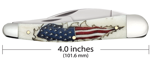 W.R. Case XX Knives Seahorse Whittler Shot Show U.S. Flag Red, White & Blue Color-washed Natural Bone 10844 Stainless Pocket Knife