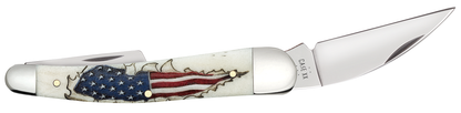 W.R. Case XX Knives Seahorse Whittler Shot Show U.S. Flag Red, White & Blue Color-washed Natural Bone 10844 Stainless Pocket Knife