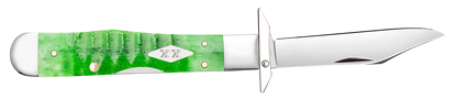 W.R. Case XX Knives Cheetah Cub Gator Jig Bright Green Bone 11446 Stainless Pocket Knife