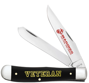 W.R. Case XX Knives USMC Trapper 13203 Smooth Black Delrin Stainless Steel Pocket Knife