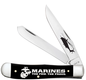 W.R. Case XX Knives USMC Trapper 13204 Smooth Black Delrin Stainless Steel Pocket Knife