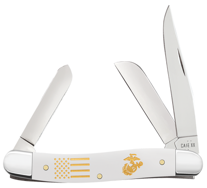 W.R. Case XX Knives Stockman U.S. Marines White Synthetic 13212 Stainless Pocket Knife