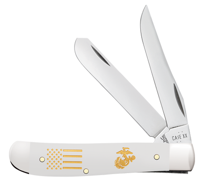 W.R. Case XX Knives Mini Trapper U.S. Marines White Synthetic 13213 Stainless Pocket Knife