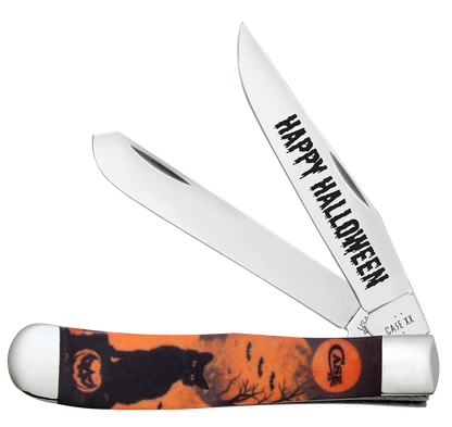 W.R. Case XX Knives Trapper Orange Black Cat Halloween 13365 Stainless Pocket Knife