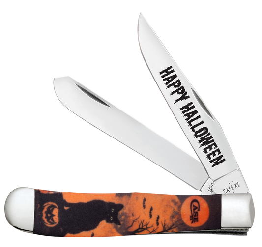 W.R. Case XX Knives Trapper Orange Black Cat Halloween 13365 Stainless Pocket Knife
