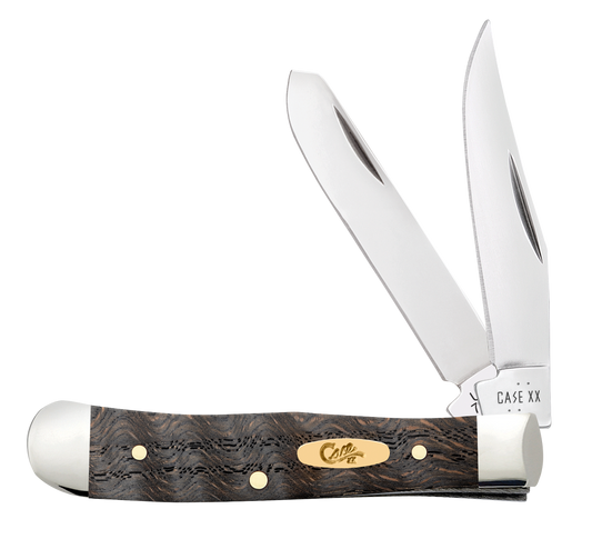 W.R. Case XX Knives Tiny Trapper Black Curly Oak Wood 14012 Stainless Pocket Knife