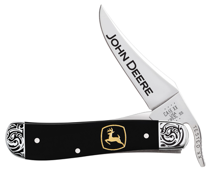 W.R. Case XX Knives John Deere Russlock 15788 Smooth Black Delrin Stainless Steel Pocket Knife