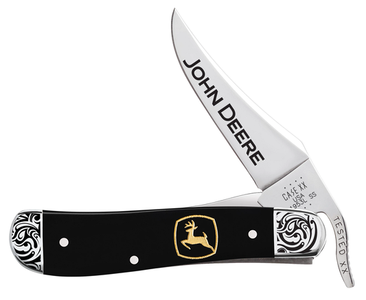 W.R. Case XX Knives John Deere Russlock 15788 Smooth Black Delrin Stainless Steel Pocket Knife