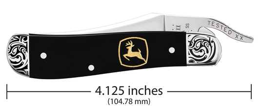 W.R. Case XX Knives John Deere Russlock 15788 Smooth Black Delrin Stainless Steel Pocket Knife
