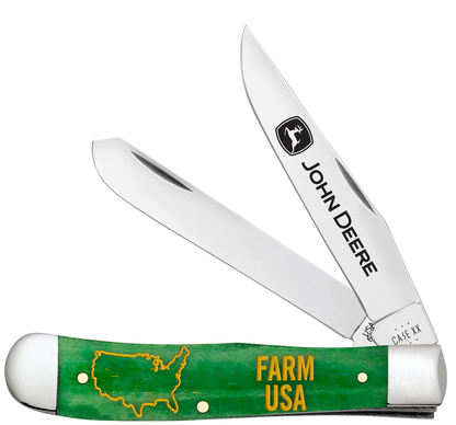 W.R. Case XX Knives Trapper John Deere FARM USA Green Bone 15794 Pocket Knife