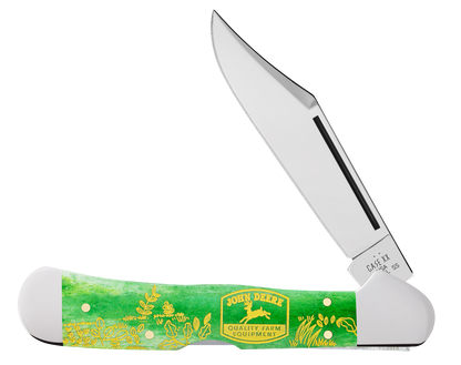 W.R. Case XX Knives Copperlock John Deere Bright Green Bone 15802 Stainless Pocket Knife
