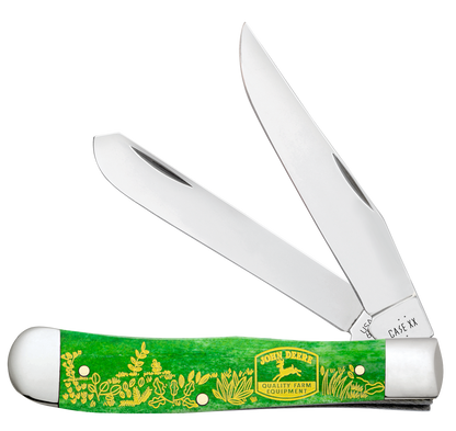W.R. Case XX Knives Trapper John Deere Bright Green Bone 15803 Stainless Pocket Knife