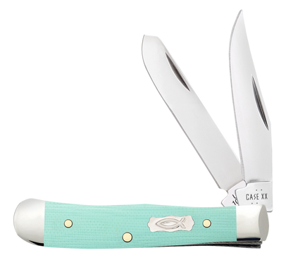 W.R. Case XX Knives Tiny Trapper Ichthus Seafoam Green G-10 18110 Stainless Pocket Knife