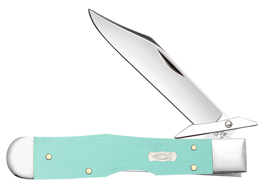 W.R. Case XX Knives Cheetah Cub Ichthus Seafoam Green G-10 18112 Stainless Pocket Knife